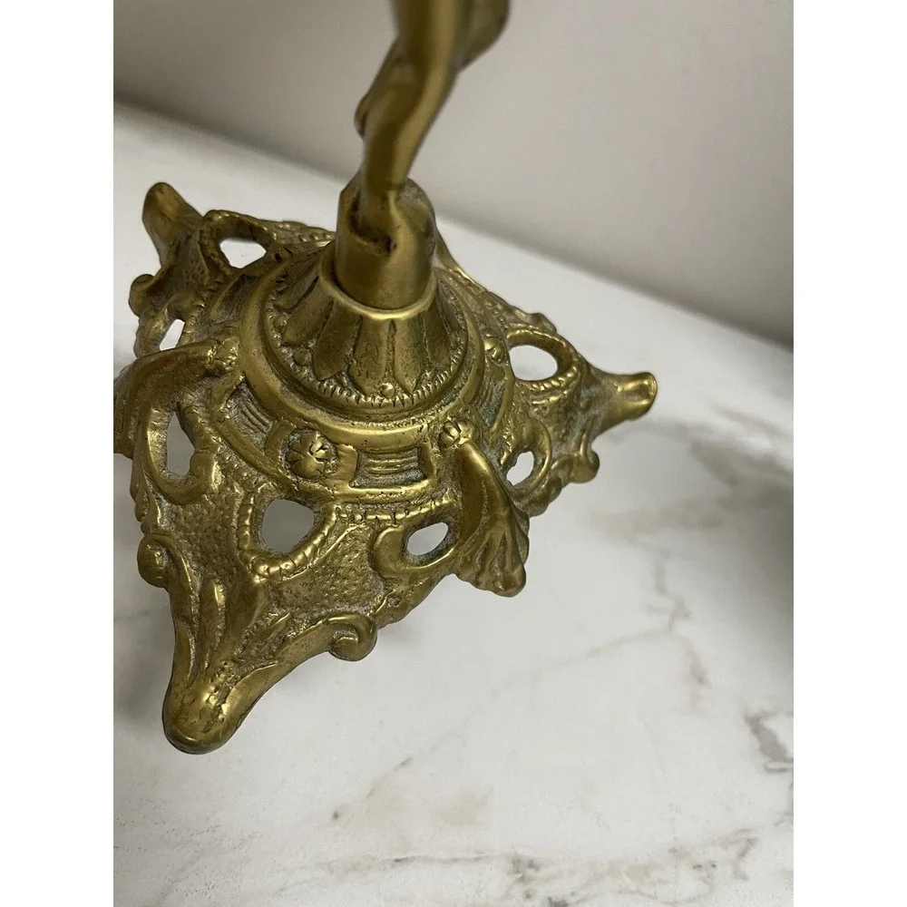 Vintage Brass Putti Cherub Candleholder Candle Stick Tripod Base 8.25
